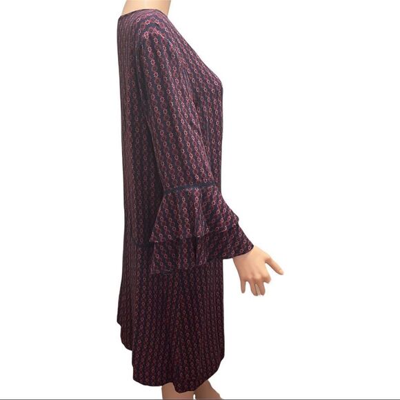 Emberly Red & Blue Print Layered Bell Sleeves Shift Dress Size L - Picture 2 of 16